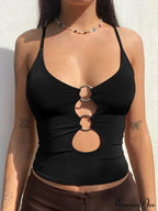 Solid Backless Hollow Out Fitness Camisole Crop Top