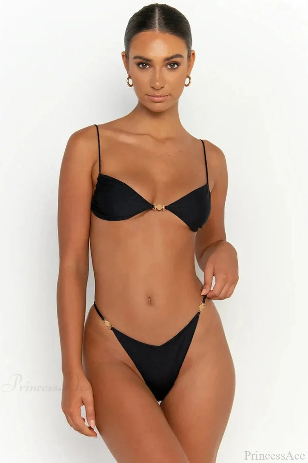 Solid Bikini Set Women Swimsuit With Ties