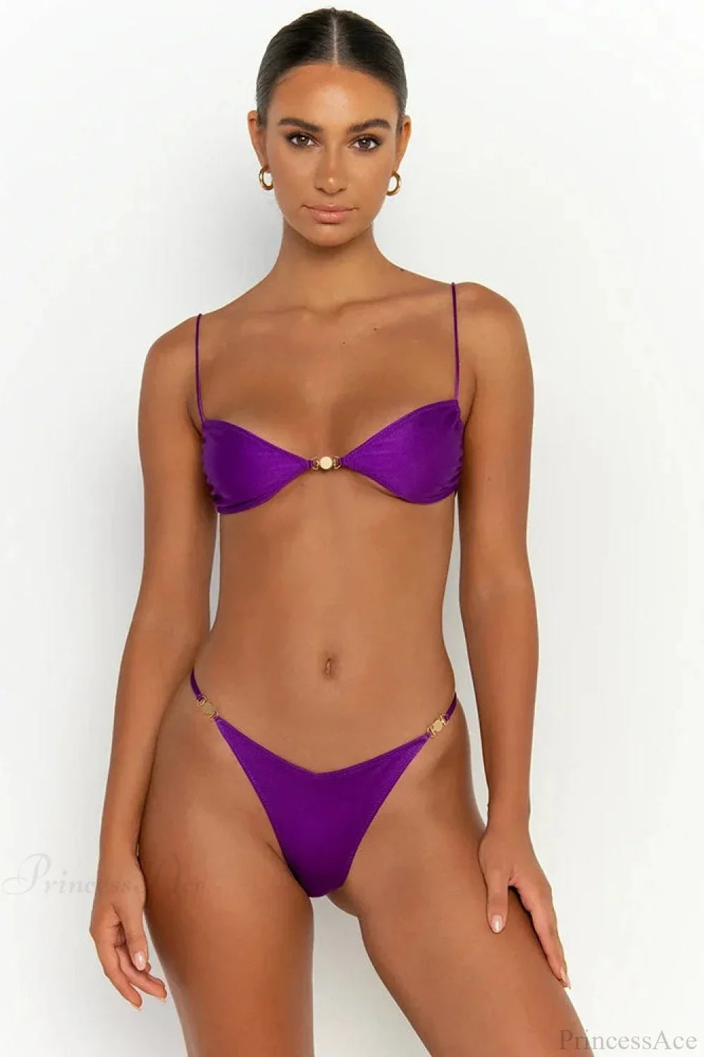 Solid Bikini Set Women Swimsuit With Ties