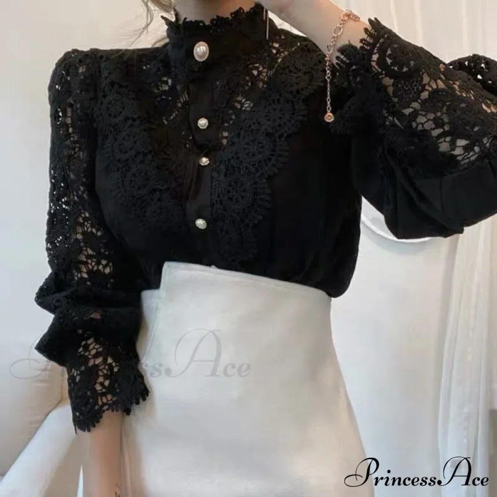 Solid Button Stand Collar Plus Size Blouse