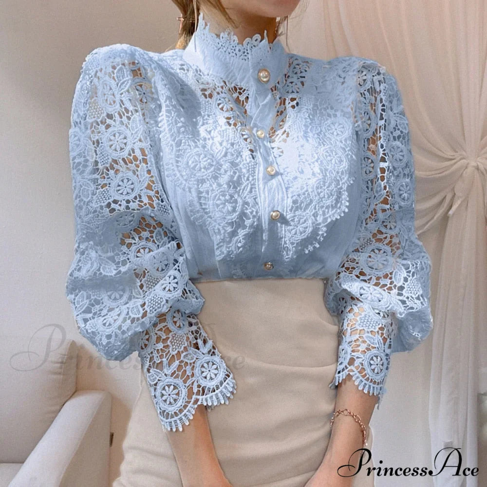 Solid Button Stand Collar Plus Size Blouse