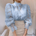 Solid Button Stand Collar Plus Size Blouse