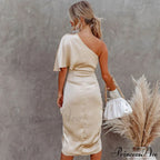 Solid Champagne Fitted Club Party Bodycon Dress