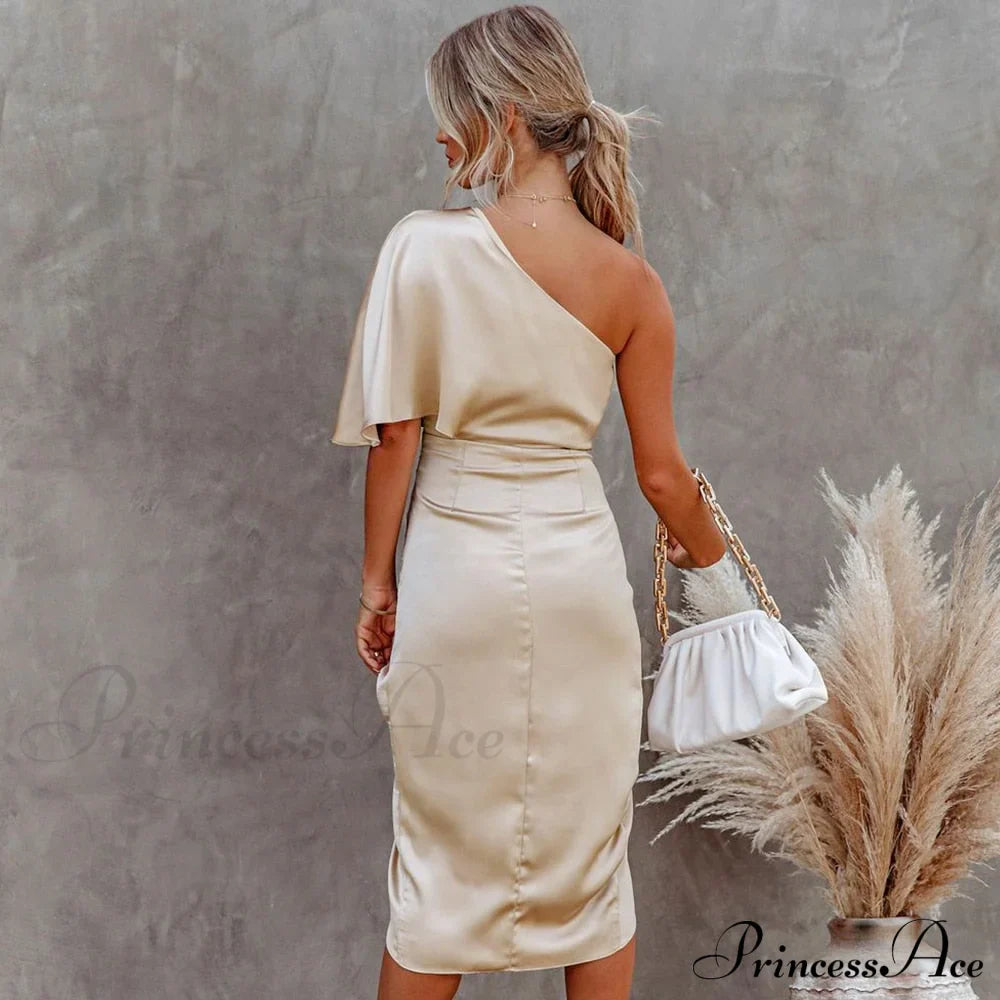 Solid Champagne Fitted Club Party Bodycon Dress