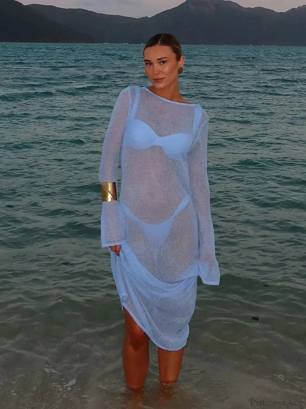 Solid See Through Bikini Cover Up
