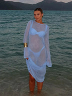 Solid See Through Bikini Cover Up
