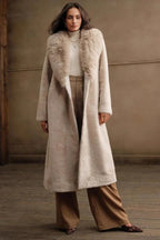 Solid Color Casual Furry Collar Faux Fur Overcoat