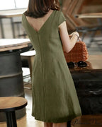 Solid Color Cotton And Linen Short-Sleeved Dress