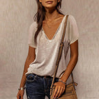 Solid Color Cotton V-Neck Loose T-Shirt