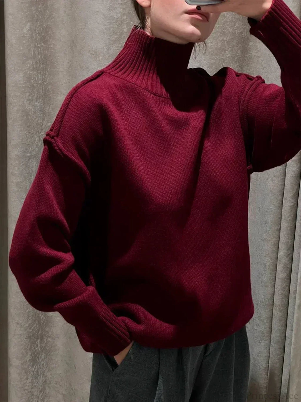Solid Color Turtleneck Sweater
