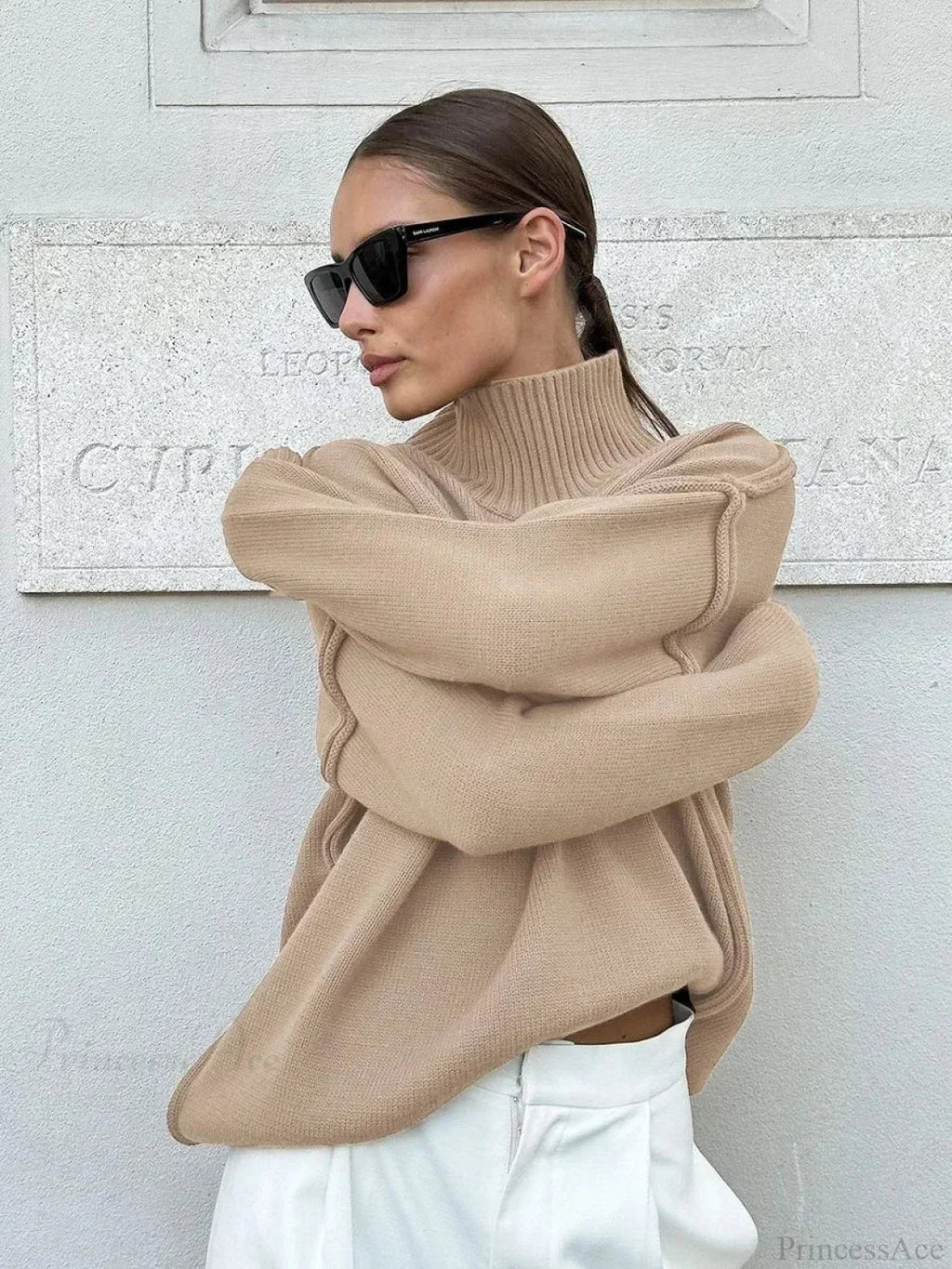 Solid Color Turtleneck Sweater