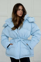 Solid Color Hooded Zippered Thickened Quilted Coat