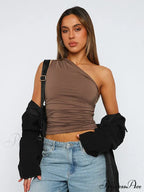 Solid Color One Shoulder Backless Candy Tight Sleeveless Neckless Slim Casual Tank Top