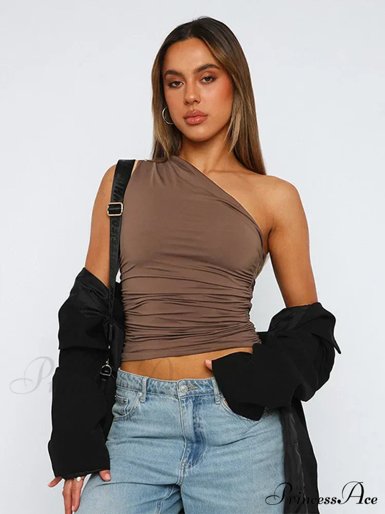 Solid Color One Shoulder Backless Candy Tight Sleeveless Neckless Slim Casual Tank Top
