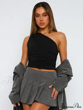 Solid Color One Shoulder Backless Candy Tight Sleeveless Neckless Slim Casual Tank Top