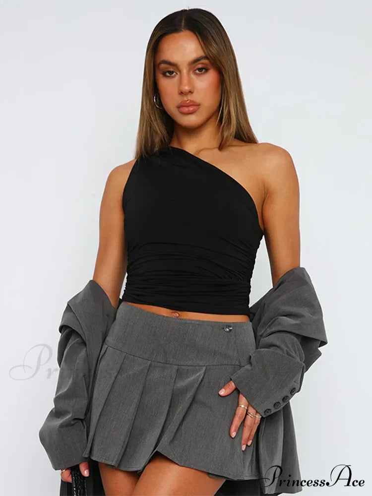 Solid Color One Shoulder Backless Candy Tight Sleeveless Neckless Slim Casual Tank Top