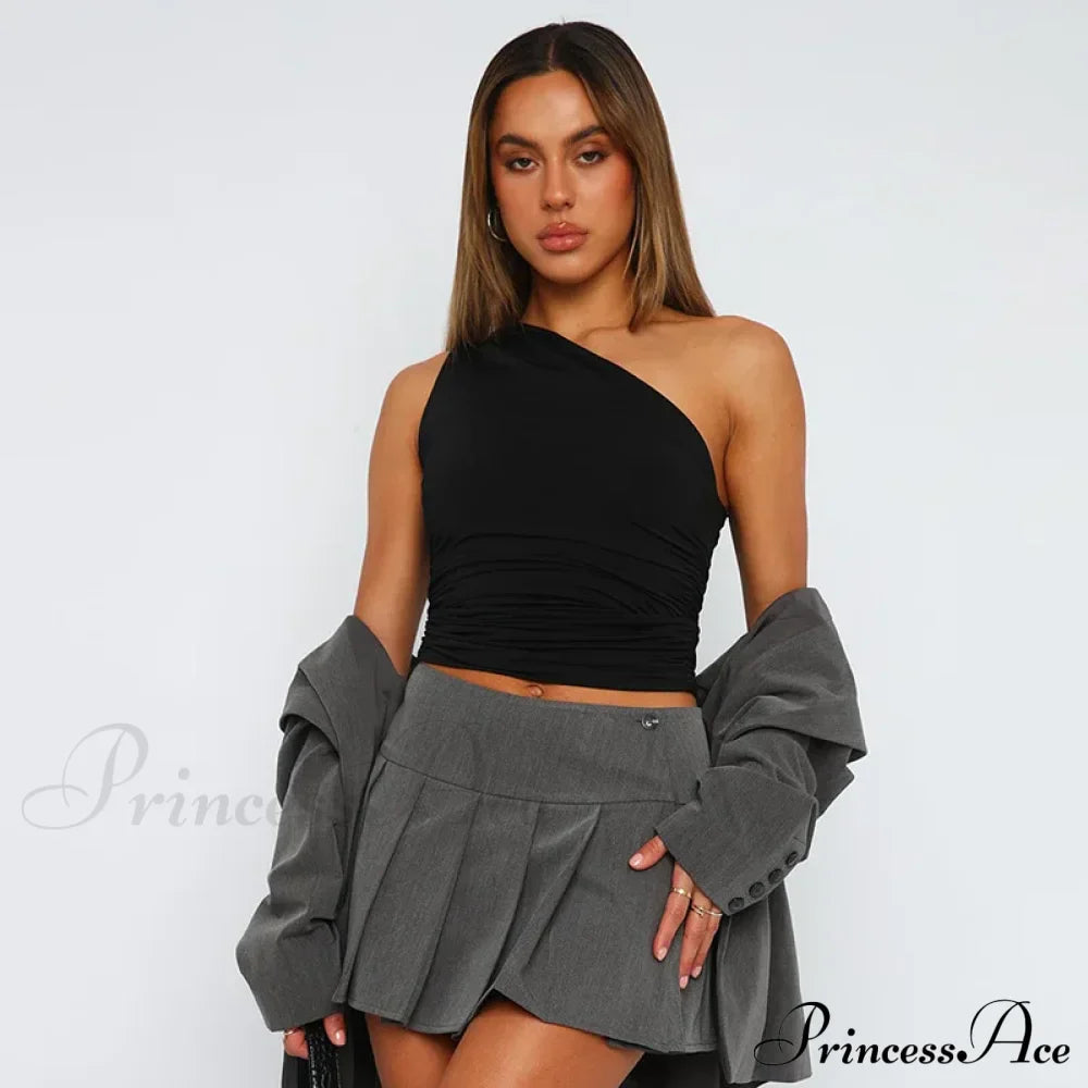 Solid Color One Shoulder Backless Candy Tight Sleeveless Neckless Slim Casual Tank Top