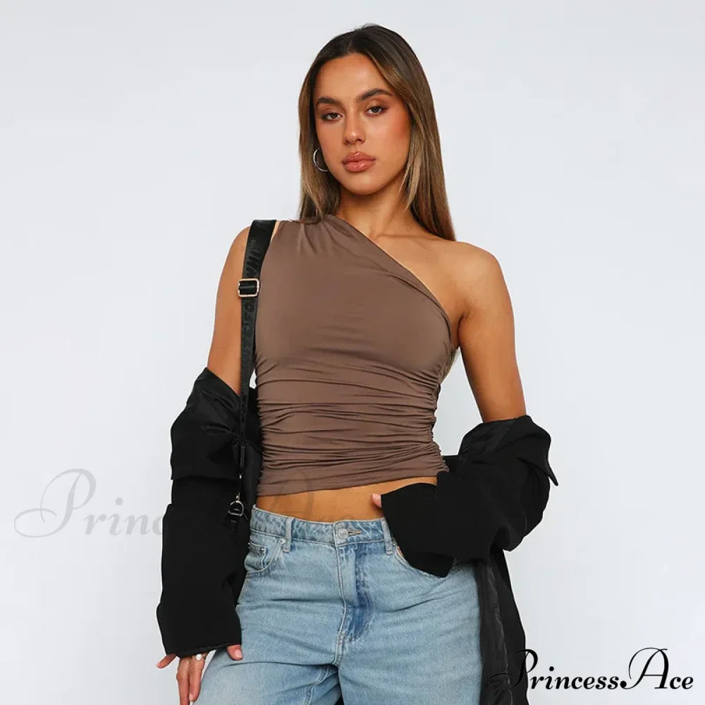 Solid Color One Shoulder Backless Candy Tight Sleeveless Neckless Slim Casual Tank Top