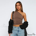 Solid Color One Shoulder Backless Candy Tight Sleeveless Neckless Slim Casual Tank Top
