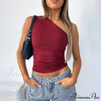 Solid Color One Shoulder Backless Candy Tight Sleeveless Neckless Slim Casual Tank Top