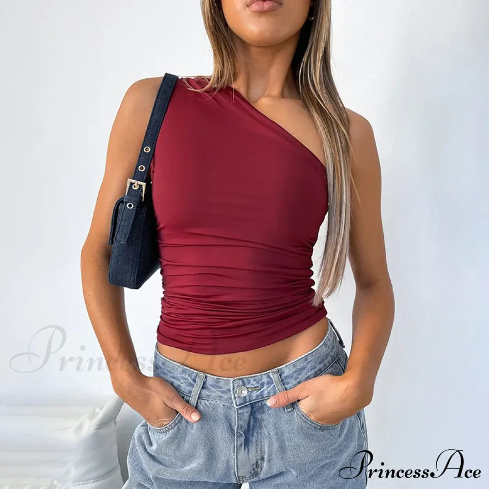 Solid Color One Shoulder Backless Candy Tight Sleeveless Neckless Slim Casual Tank Top