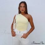 Solid Color One Shoulder Backless Candy Tight Sleeveless Neckless Slim Casual Tank Top
