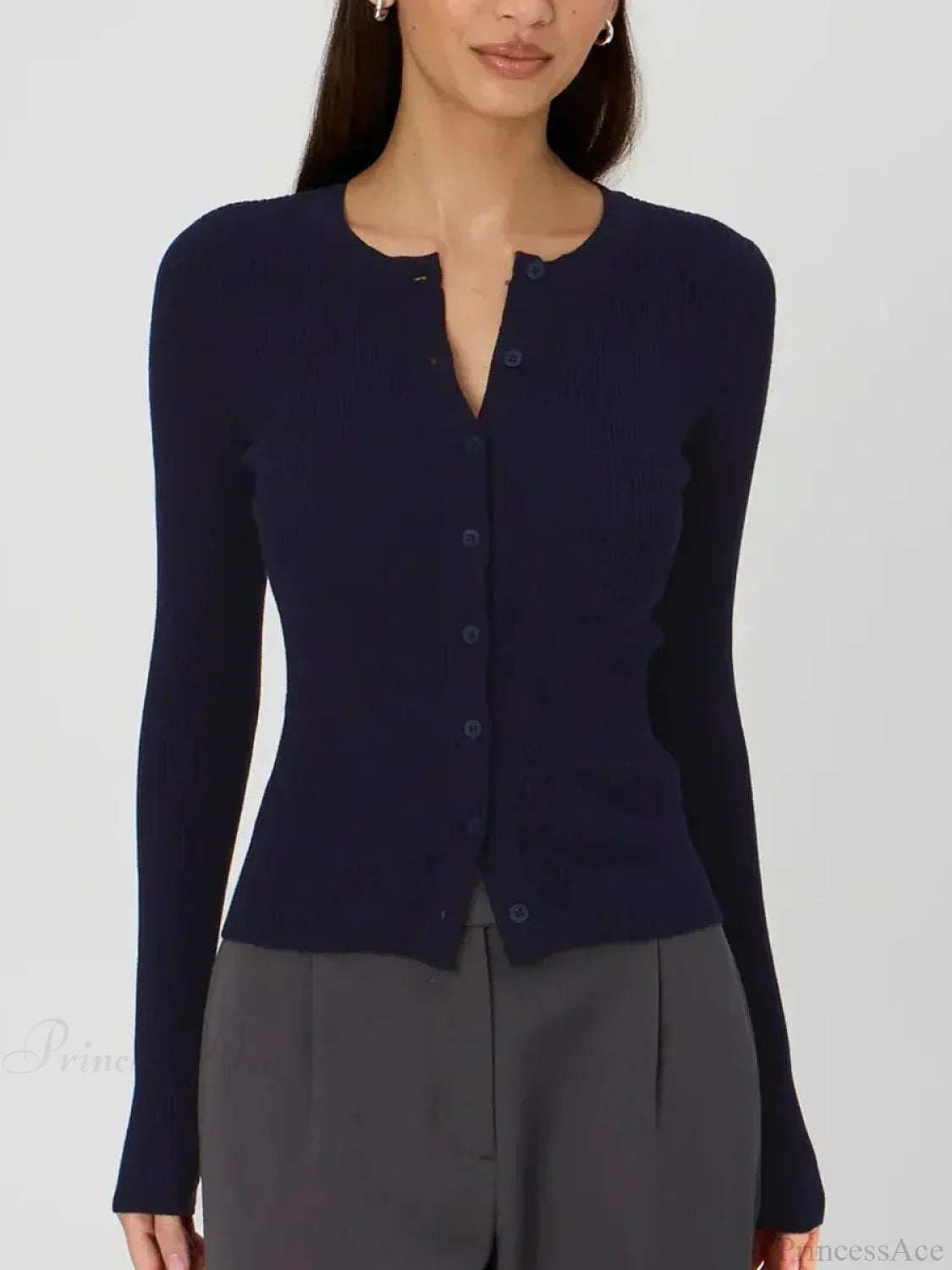 Solid Color Ribbed Long Sleeve Knit Cardigan