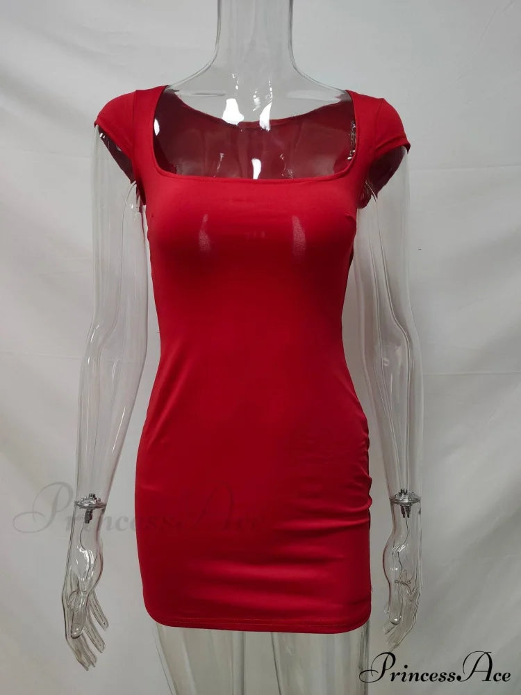 Solid Color Slim Hollow Out Mini Dress