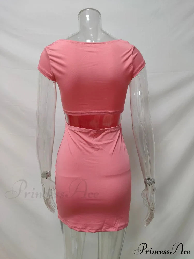Solid Color Slim Hollow Out Mini Dress