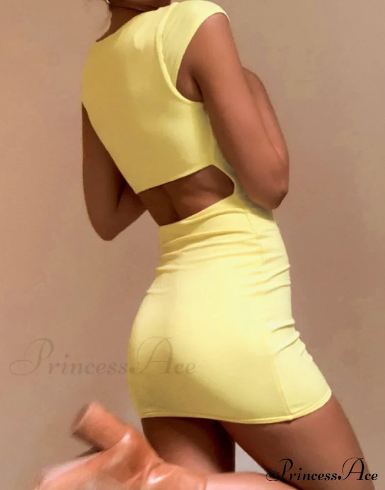 Solid Color Slim Hollow Out Mini Dress