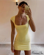 Solid Color Slim Hollow Out Mini Dress