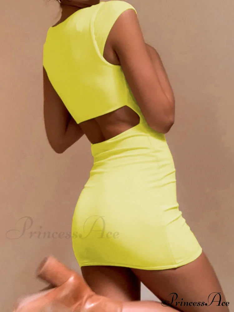 Solid Color Slim Hollow Out Mini Dress