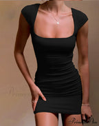 Solid Color Slim Hollow Out Mini Dress