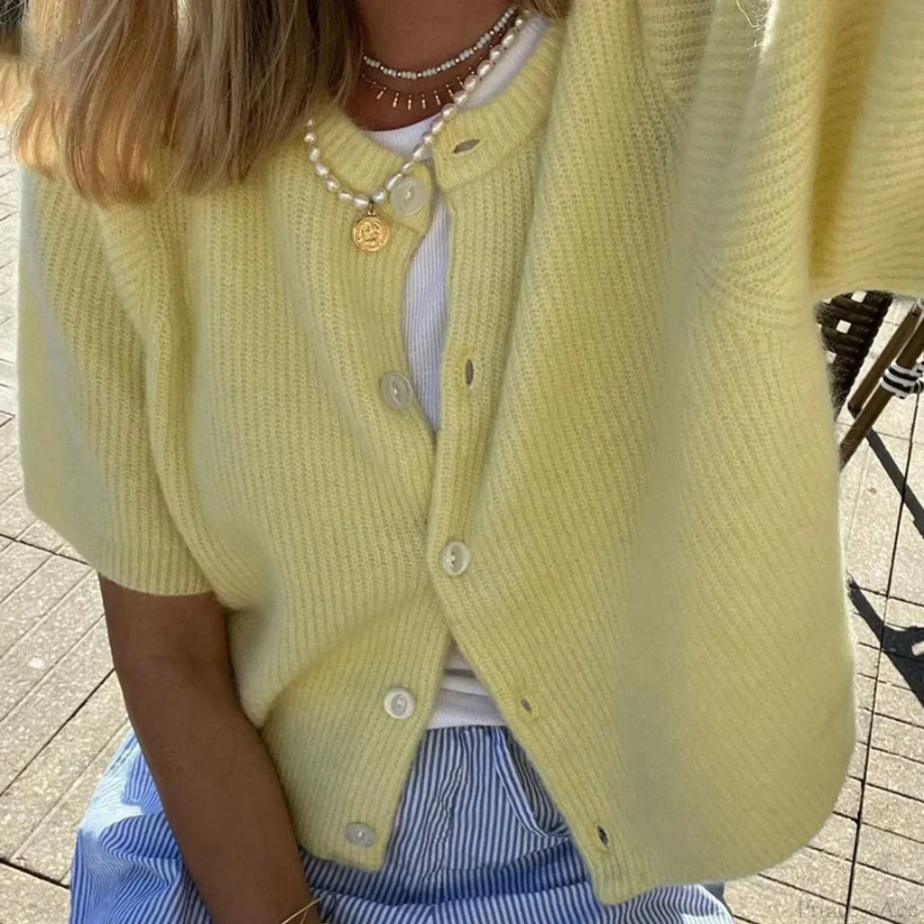 Solid Color Short Sleeve Button Cardigan