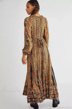 Solid Color V-Neck Flare Sleeve Summer Boho Dress