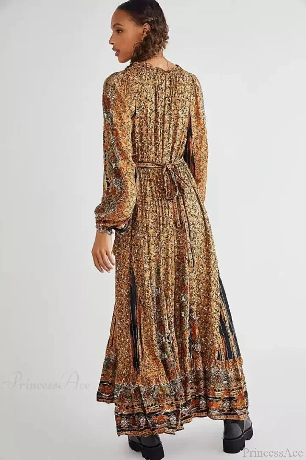 Solid Color V-Neck Flare Sleeve Summer Boho Dress
