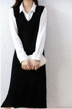 Solid Color Wool Tank Dress With V Neck