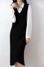 Solid Color Wool Tank Dress With V Neck