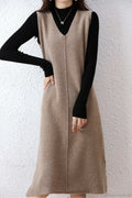 Solid Color Wool Tank Dress With V Neck