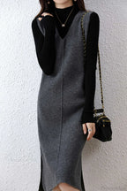 Solid Color Wool Tank Dress With V Neck