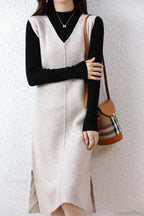 Solid Color Wool Tank Dress With V Neck