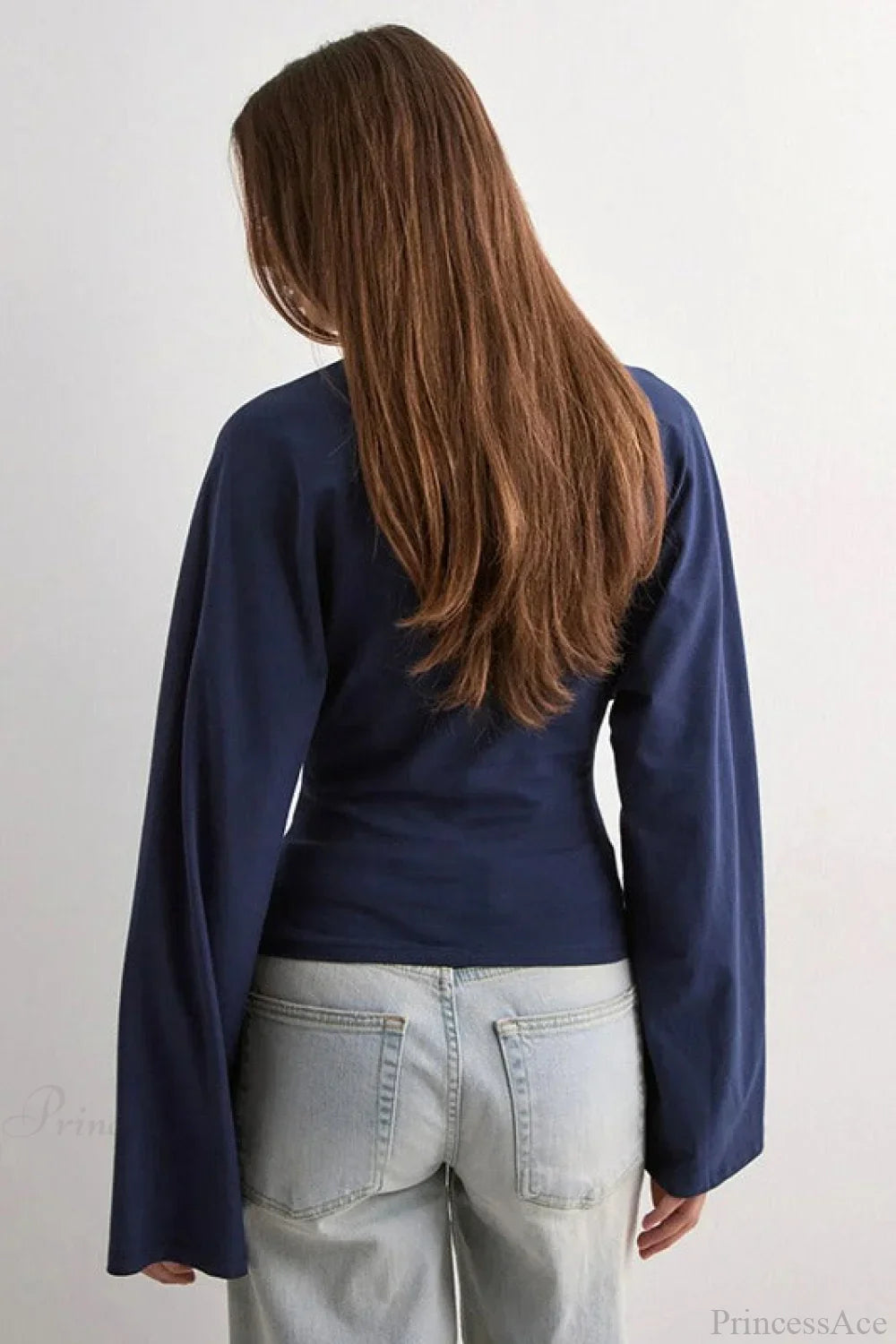 Solid Crew Neck Wide Sleeve Waist Cinched Long Tee