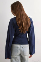 Solid Crew Neck Wide Sleeve Waist Cinched Long Tee
