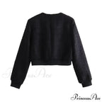 Solid Cropped Tweed Buttoned Round Neck Long Sleeve Short Autumn Stylish Coat