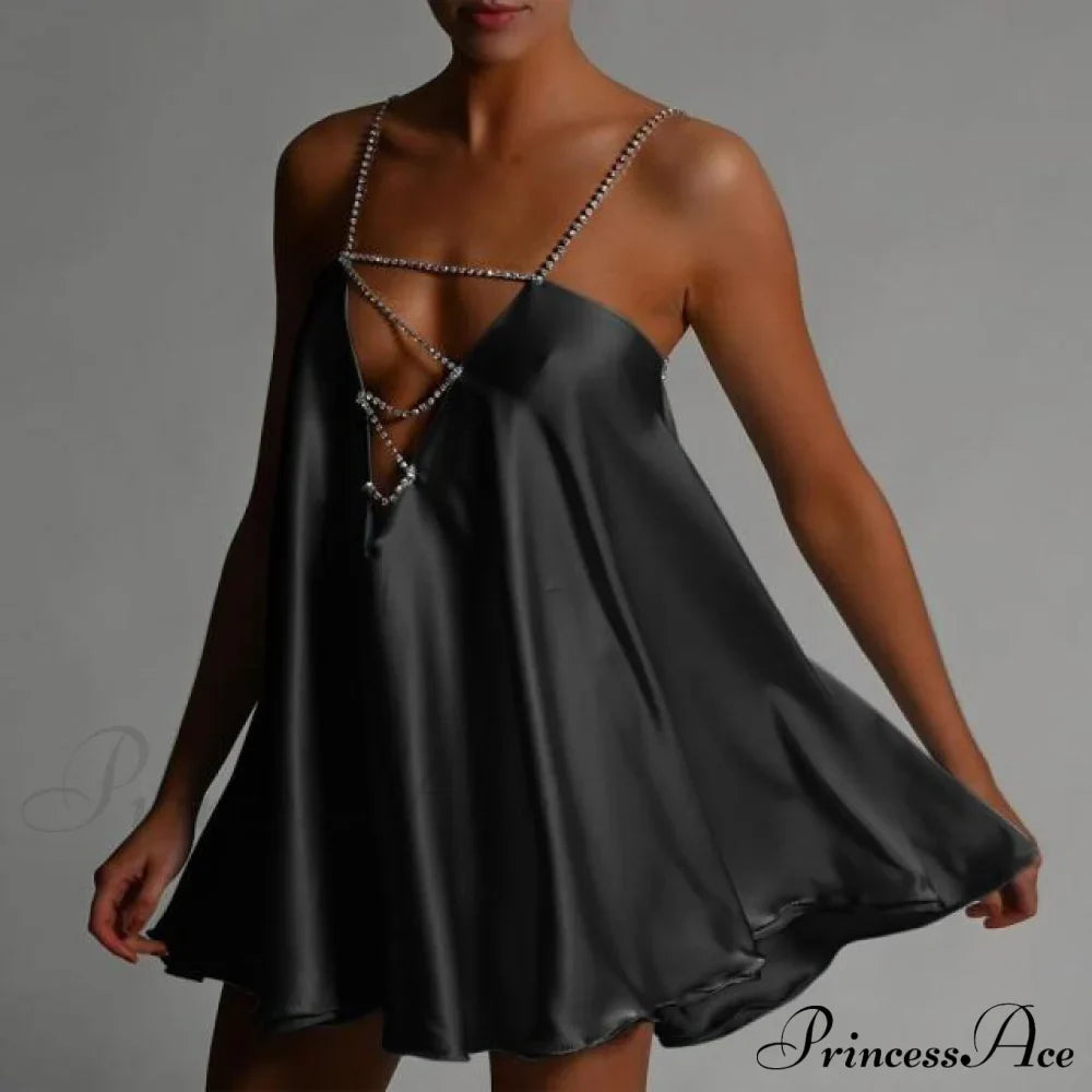 Solid Hollow V-Neck A-Line Mini Flared Dress