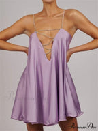 Solid Hollow V-Neck A-Line Mini Flared Dress