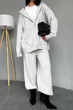 Solid Knit Hooded Straight-Leg Two Piece Set