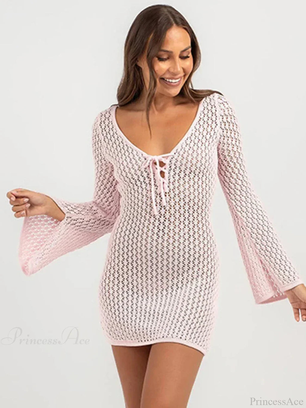 Solid Lace Up Bikini Cover