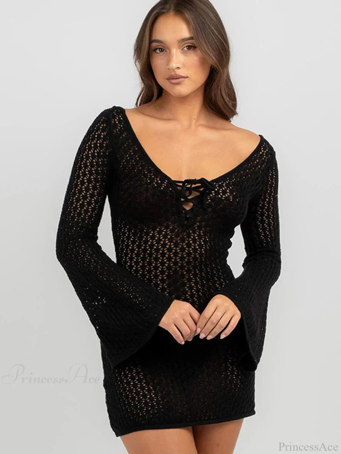 Solid Lace Up Bikini Cover