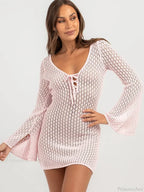 Solid Lace Up Bikini Cover